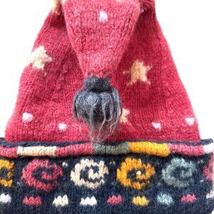 100% WOOL Icelandic Nepal Handcrafted Winter Red Stocking Santa Elf Hat CHILD Sz